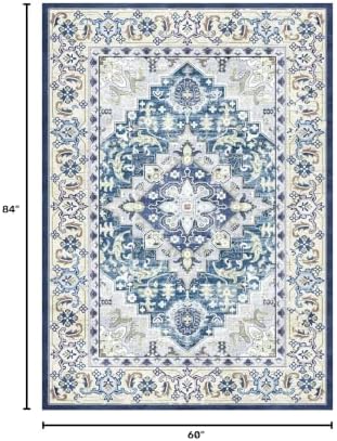 Lessymo Washable Area Rug 5x7 for Living Room, Soft Bedroom Rugs Dark Blue - Image 2