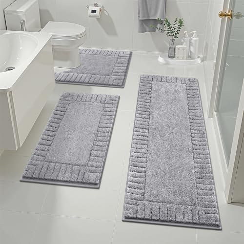 Pauwer Bathroom Rugs Sets 3 Piece, Microfiber Bath Mat Set, Light Grey by Pauwer
