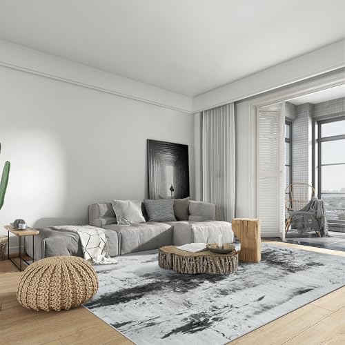 5x7 Area Rugs for Living Room: Washable Abstract Black White Grey Carpet - Image 3