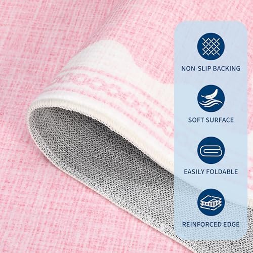 GarveeHome 2x10 Runner Rug for Hallway Washable Kitchen Rugs Non Slip Solid Pink Modern Minimalism Soft Low-Pile Scalloped Indoor Carpet for Entryway Laundry Room Floor Mats - Image 7
