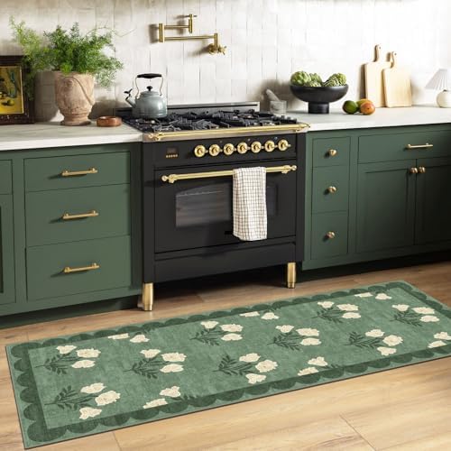 Non Slip Kitchen Runner Rug 2x6 Green Floral Hallway Runner Rugs - Image 5
