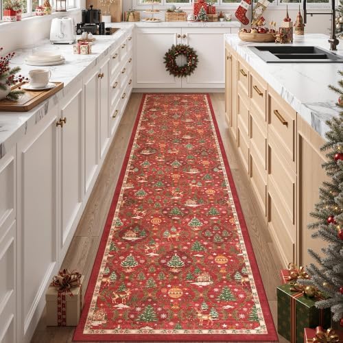 Madane Christmas Runner Rugs for Hallway 2x10, Red Washable Kitchen Rug - Image 3
