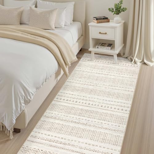 cotiled Hallway 3x10 Runner Rugs Washable Boho Rug Brown Cream - Image 4