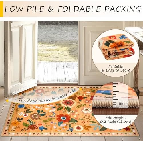 RELEANY Floral Washable 2x3 Area Rugs Doormat Orange/Yellow/Red - Image 5