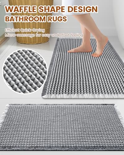 Smiry Waffle Bath Mat 24X16, Soft Absorbent Bathroom Rug, Darkgrey & Cream - Image 2