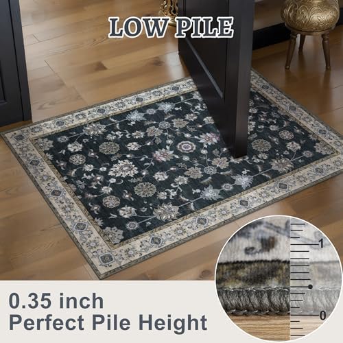 Tangsoo Black 2x3 Washable Rugs for Entryway, Vintage Non Slip Small Rug - Image 5
