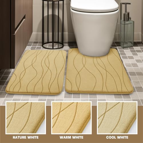 YIHOUSE Bathroom Rugs Set 2 Piece, Memory Foam Bath Mat Beige - Image 4