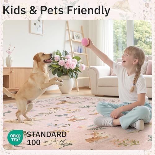 Soalmost Dog 8x10 Pink Area Rugs for Baby Girl Nursery, Washable Soft Rug - Image 5