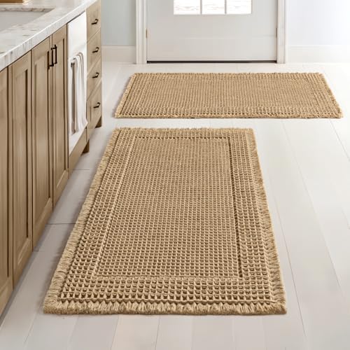 MIULEE Set of 2 Waffle Bathroom Rugs Bordered Bath Mat Brown 18x30 Inch by MIULEE