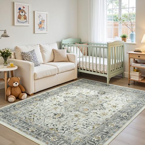 8x10 Area Rugs for Living Room Bedroom, Vintage Washable Rug Taupe - Image 4