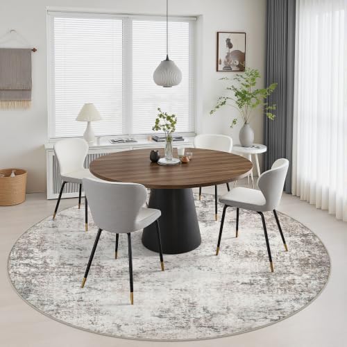Round Area Rug Living Room: 4 ft Modern Washable Carpet Brown - Image 5