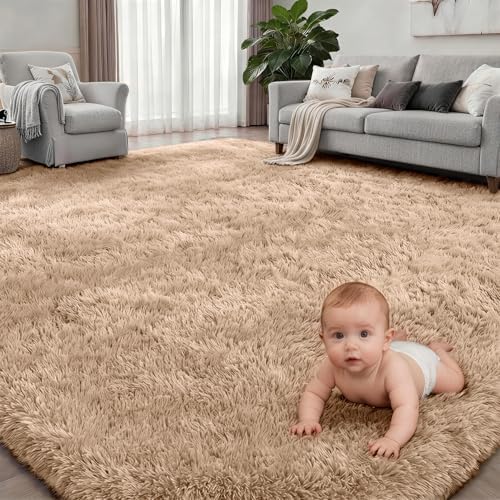 9x12 Area Rug Living Room Bedroom: Fluffy Plush Shag Carpet Beige - Image 2