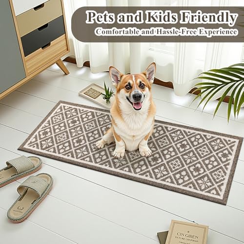 Ileading Kitchen Mat Sets 3 Piece Washable Brown Kitchen Floor Runner Rugs - Image 2