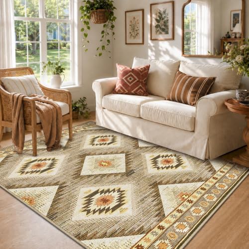 BESTSWEETIE 4'x6' Washable Area Rug for Living Room Bedroom Cream/Camel - Image 2