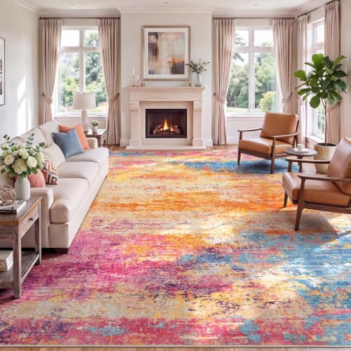 9x12 Area Rug for Living Room, Abstract Washable Large Rugs, Multicolor by Lofus