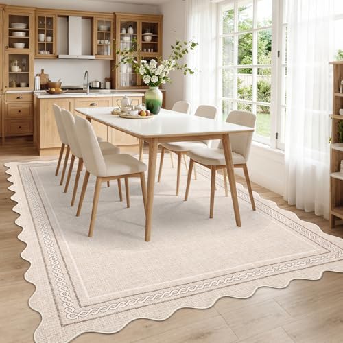 GarveeHome Scalloped Large Washable 10x14 Area Rug for Living Room, Beige - Image 2