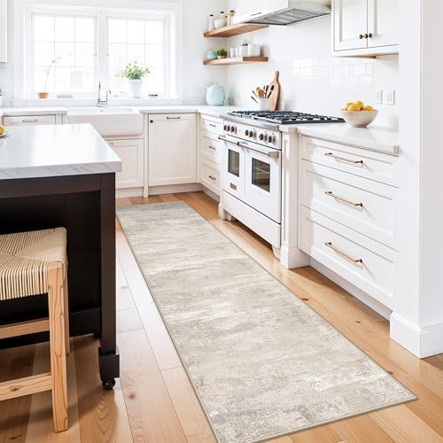 2x8 Rug Runners for Hallways: Washable Non Slip Kitchen Entryway Carpet Soft Low Plie Rugs for Laundry Bedroom Indoor Foldable Modern Abstract Home Decor Floor Mat for Bathroom 2x8 Beige by YOUFORTONG