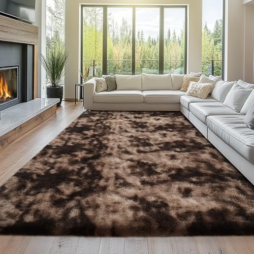 10x12 Tie-Dyed Brown Living Room Rug - Shag Modern Luxury Carpet by TOPMAXCS