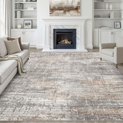 LOONGRUG 7x10 Area Rug Washable Neutral Modern Living Room Rug Gray Rust by LOONGRUG