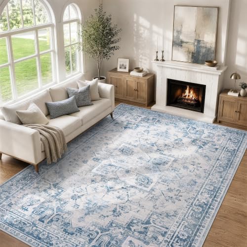 5x7 Washable Area Rugs for Bedroom Blue Grey Non-Slip Rug by Unknown