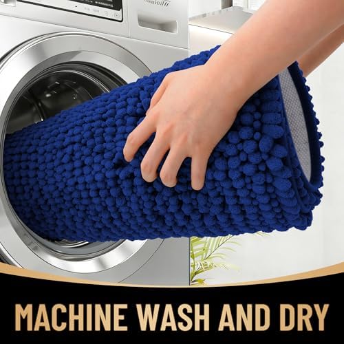 OLANLY Thick Chenille Small Bathroom Rugs 24x16, Absorbent Bath Mat, Navy - Image 4