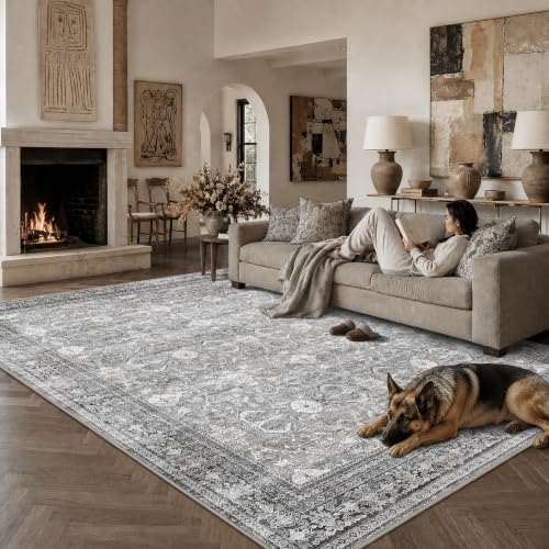 Schweek 8x10 Grey Washable Area Rug for Living Room Vintage Distressed Rugs - Image 3