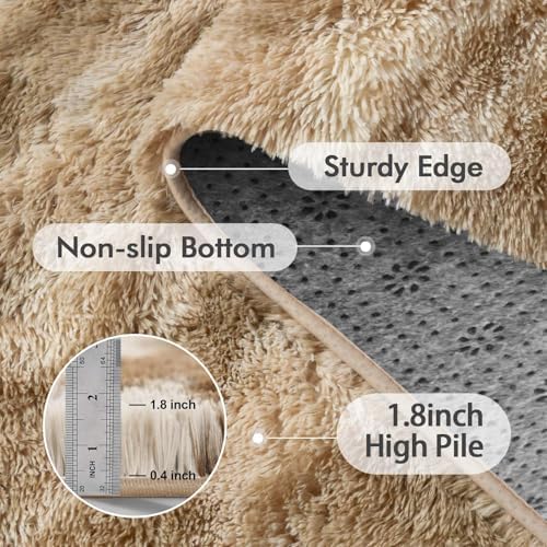 Area Rugs for Living Room, Tie-Dyed 4x6 Feet Soft Fluffy Shagg Plush Rug High Pile Indoor Modern Non-Slip Floor Carpet for Bedroom Nursery Kids Home Room Dorm Decor Aesthetic Khaki - Image 5
