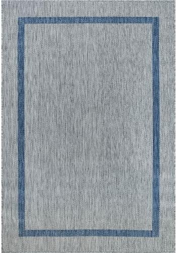 Luul Home Bordered Outdoor Rug 10x14 Washable Outside Carpet for Indoor Patio Porch Waterproof Easy Cleaning Non Shedding Area Rugs Silver Gray - Blue 10 x 14 - Image 3