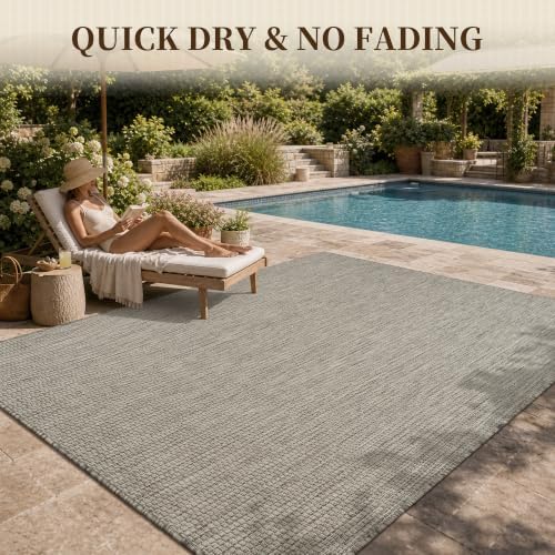 PADOOR-Outdoor Rug-Patio Rug 6x9 ft Polypropylene Indoor Outdoor Rugs Outdoor Carpet for Patio Deck Balcony Porch, Textured Weave, Durable for High Traffic, Fade-Resistant, Modern Neutral Grey - Image 6