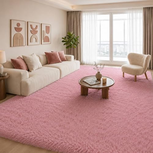 8x10 Ft Blush Pink Fluffy Area Rug for Living Room, Washable - Image 3