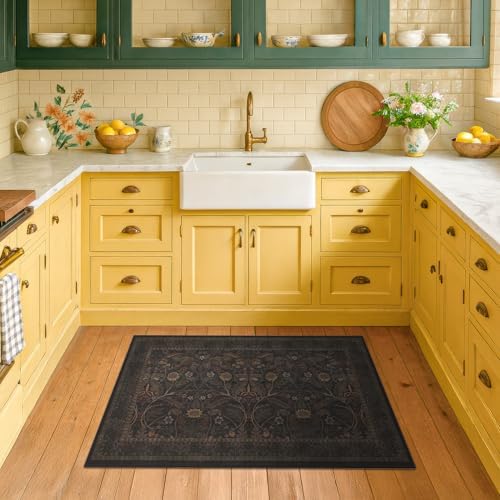 Dark Brown 2x3 Washable Entry Rug, Throw Small Rugs for Entryway Kitchen Bathroom Indoor Door Mat, Farmhouse Floral & Botanical Door Mats, Low Pile Soft Stain Resistant Carpet - Image 6