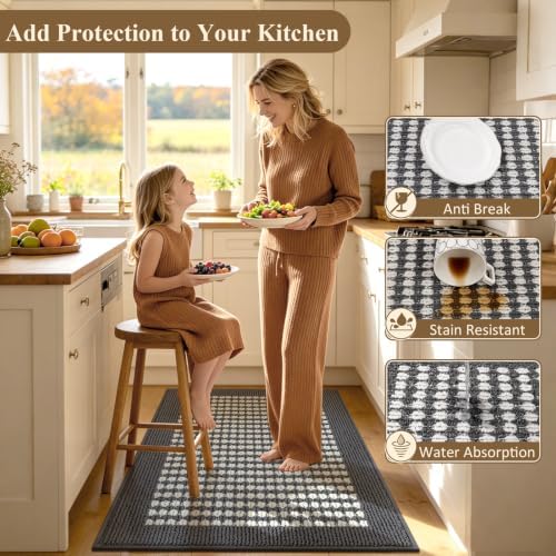 Ileading Kitchen Mat Sets 3 Piece Washable Grey Kitchen Floor Runner Rugs - Image 4