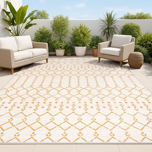 JONATHAN Y Moroccan Geometric Indoor Outdoor Area Rug 9X12 Cream/Orange, Ourika Textured Weave for Backyard, Patio, Porch, Easy-Cleaning, High Traffic, Pet-Friendly, Non-Shedding (SMB108O-9) by JONATHANY