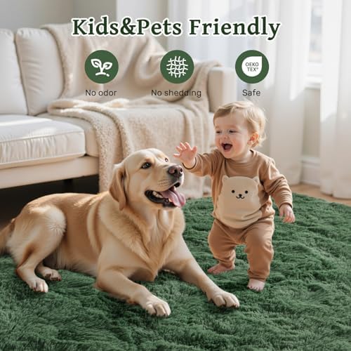 Green Area Rugs for Bedroom Fluffy 4x6 Shag Rug,Plush Living Room Grass Carpet for Kids Teens Indoor Classroom Home Decor Aesthetic - Image 6