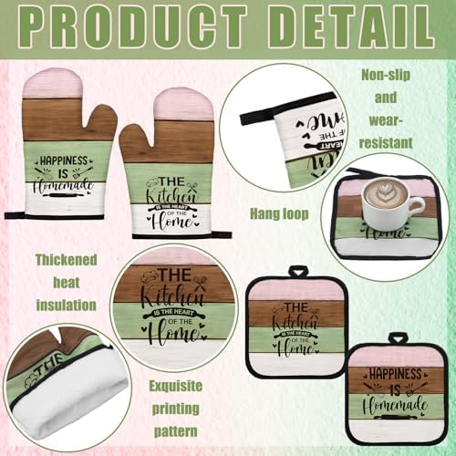 Fourluoo 10 Pcs Farmhouse Kitchen Set, White Green Pink - Image 5