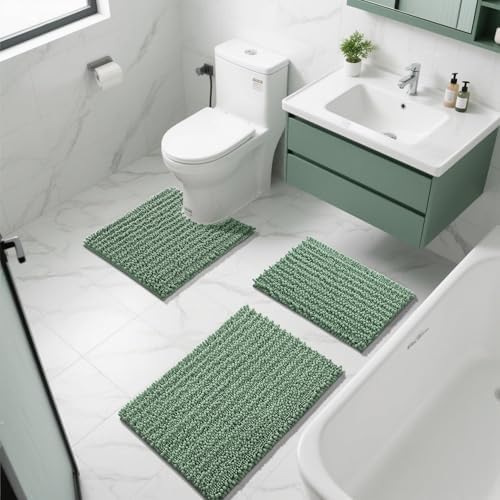 Yimobra Bathroom Rugs Non Slip Washable - Ultra Soft Absorbent Chenille Bath Mat, Quick Dry Shaggy Floor Carpet for Tub Shower, Green Home Decor Accessories, 24x17 Inch - Image 2