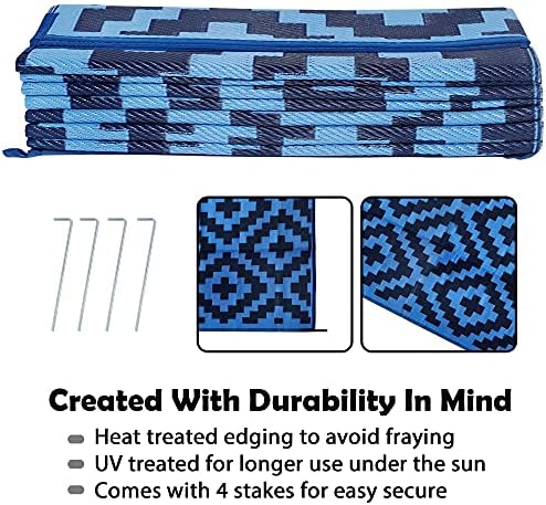 SAND MINE Waterproof Outdoor Rug 9x18 ft, Plastic Reversible Rug, Modern Area Rug, Large Floor Mat for Outdoors, RV, Patio, Backyard, Deck, Picnic, Beach, Camping, Blue - Image 4