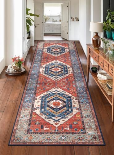 SERISSA 2'6"x8' Washable Non Slip Boho Runner Rug for Hallway，Rust by SERISSAHomeDecorCollection