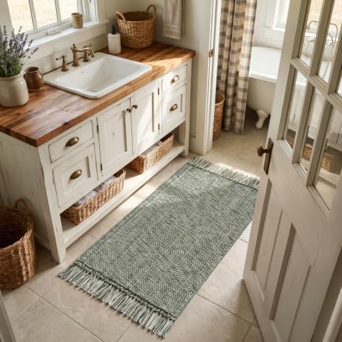 Collive Boho Sage Green Kitchen Runner Rug, 2' x 4.3' Washable Bathroom Rug - Image 3