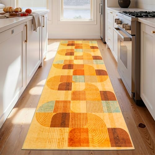 Washable Hallway Runner Rug, Non Slip Kitchen Rugs, Orange 2.7x8 Ft - Image 3