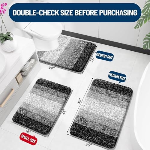 OLANLY Micorfiber Bathroom Rug Set 2 Piece, Soft Absorbent Bath Mats, Balck - Image 2