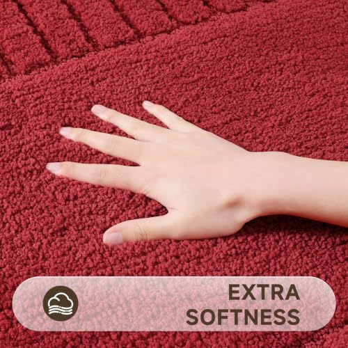 Pauwer Bathroom Rugs Set 5 Piece, Microfiber Bath Mat Set, Red - Image 3