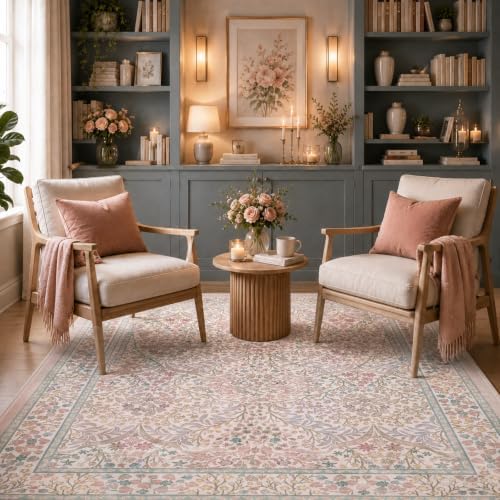 Lahome Washable Area Rugs 5x7, Soft Pink Rugs for Bedroom Girls Living Room - Image 3