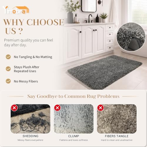 Yimobra Bathroom Rugs Non Slip 36x24, Soft Bath Mat, Light Gray&Black Gray - Image 4