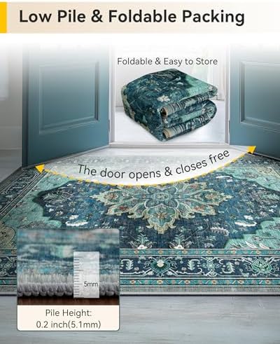 RELEANY Washable Area Rug, Square 7'x7', Teal - Image 4