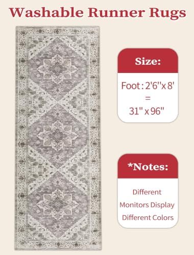 SERISSA 2'6"x8' Washable Non Slip Boho Runner Rug for Hallway，Earth Tone - Image 2