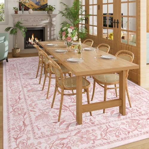 DUKINO 6x9 Area Rug Vintage Floral Washable Rugs for Living Room Light Pink - Image 3