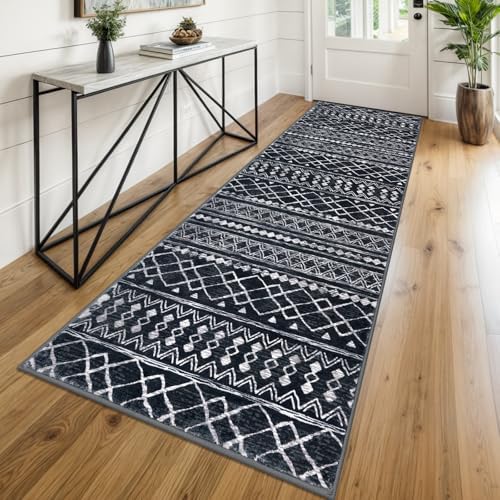 KUTA Washable Runner Rug 2.6x8 Vintage Black Boho Hallway Runners by KUTA