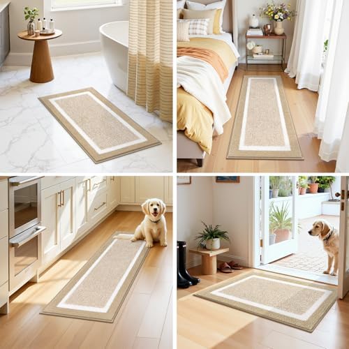 Pauwer Bathroom Rug Sets 3 Piece, Non Slip Washable Bath Ma, Beige - Image 7