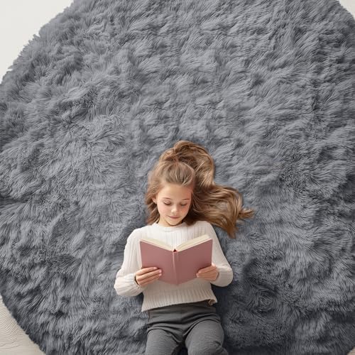 OLANLY Light Grey Round Rugs for Bedroom - Machine Washable, 7 ft Circle Area Rugs for Living Room, Soft and Fluffy Shaggy Carpet for Teen Girls and Boys, Nursery Rooms, Dorms, Home Decor Aesthetic by OLANLY